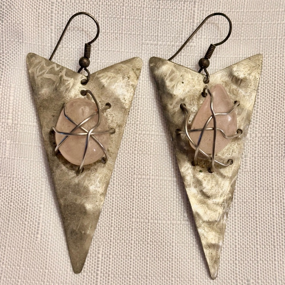 Silver and Pink Stone Dangle Earrings